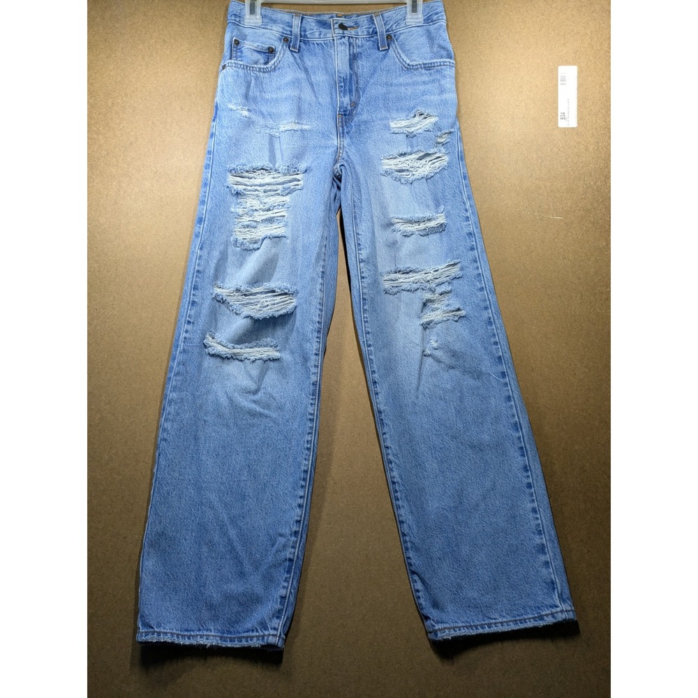 Levis Premium Baggy Dad Jeans Distressed Light Wash Blue Denim W25 L30